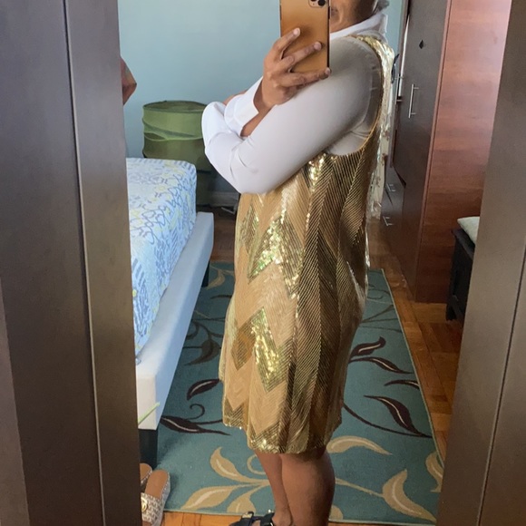 BB Dakota Gold Sequin Mod Style Dress - Picture 10 of 11